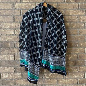 White House Black Market Scarf - Black and white with green trim